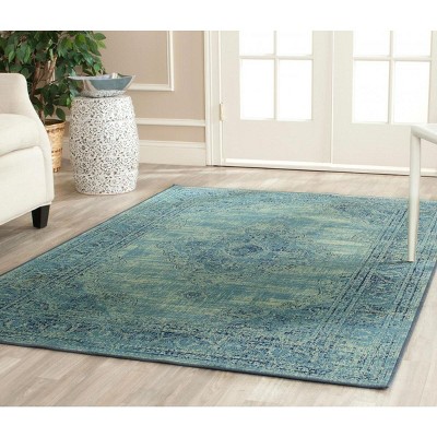 Turquoise and Multi Medallion Square Synthetic Accent Rug