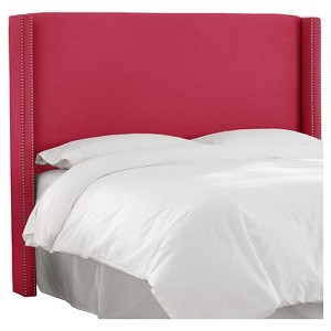 King Nail Button Wingback Headboard Linen Fuchsia with Pewter Nail Buttons - Skyline Furniture, Linen Pink