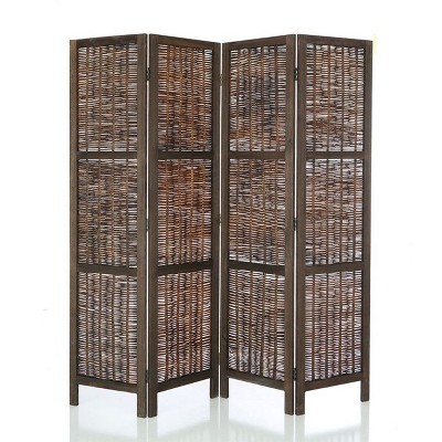 Legacy Decor Wicker and Wood Screen Room Divider