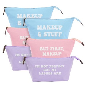 6 Pack Small Cosmetic Canvas Makeup Bags for Women with Zipper, 3 Colors and Designs (8 x 4 x 6 In) - 1 of 4