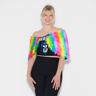 Pride Adult Gender Rainbow Faux Fur Festival Wrap Scarf
