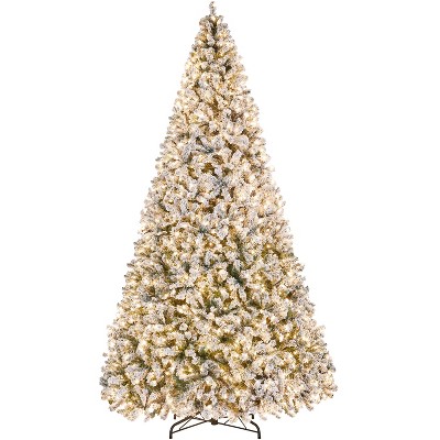Yaheetech 9Ft/12Ft Pre-lit Flocked Artificial Christmas Tree with Foldable Stand