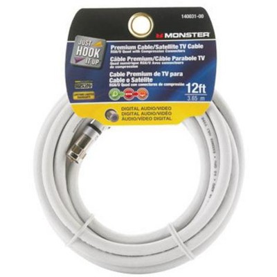 Monster 140031-00 RG6 Quad Video Coaxial Cable 12', White