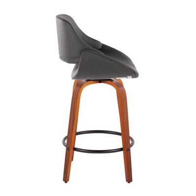 Set of 2 Flared Walnut & Metal Swivel Counter Stools in Black/Grey
