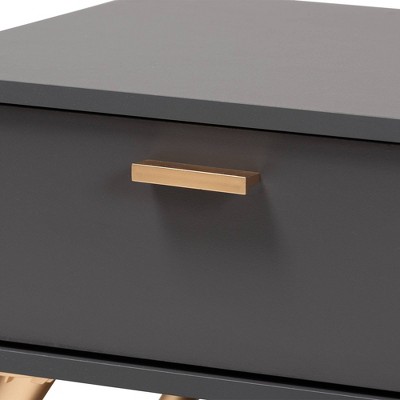 Dark Grey and Gold Wood Coffee Table with Storage Drawer