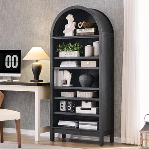 SinCiDo Arched Bookshelf, Modern Farmhouse Bookshelf Storage Cabinet w/Adjustable Shelves, Wood Bookshelf w/Open Display Shelf for Home Office - 1 of 4