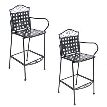 Sunnydaze Outdoor Wrought Iron Scrolling Bar Chairs - 20.25" W x 22" D x 47.5" H - Black - 2-Pack
