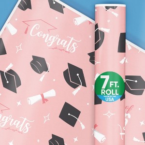 Big Dot of Happiness Rose Gold Graduation Wrapping Paper, Class of 2026 Congrats Pink Grad Party Gift Wrap for Girls, 24 in x 7 feet, 1 Roll - 1 of 4