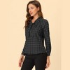 Allegra K Women's Work Elegant Bow Tie Neck Puff Long Sleeve Plaid Shirt - 3 of 4