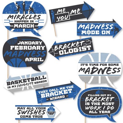 Big Dot of Happiness Funny Blue Basketball - Let the Madness Begin - College Basketball Party Photo Booth Props Kit - 10 Piece