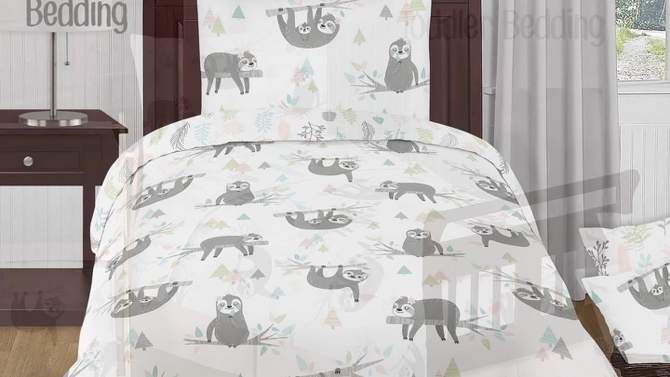 Sweet Jojo Designs Girl Baby Fitted Crib Sheet Sloth Pink Grey and White, 2 of 8, play video