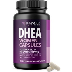 DHEA Supplement for Women with Biotin 5000mcg, DHEA 50mg and Biotin Capsules for Hormone Balance and Hair, Skin, Nail Support, Havasu Nutrition, 120ct - 1 of 4