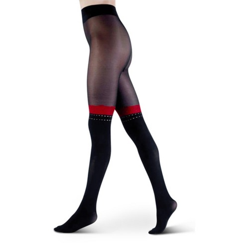 LECHERY Women's Over-The-Knee Stripe Print Tights (1 Pair) - S/M, Black