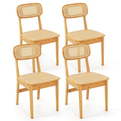 Tangkula Rattan Dining Chairs Set of 4 Kitchen Dining Chairs w/ Simulated Rattan Backrest