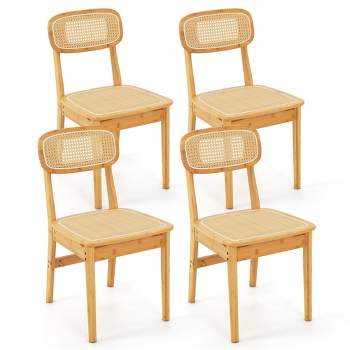 Tangkula Rattan Dining Chairs Set of 4 Kitchen Dining Chairs w/ Simulated Rattan Backrest