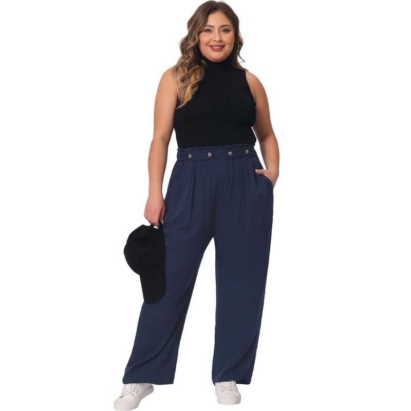 Agnes Orinda Women's Plus Size Stretchy High Waisted with Pocket Wide Leg Palazzo Pants, 3 of 6