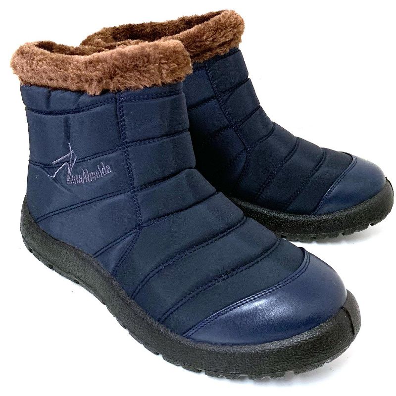 Women's Winter Boots High Ankle Top Fur Ankle Light Weight Elastic Warm snow Slip On , Navy-6
