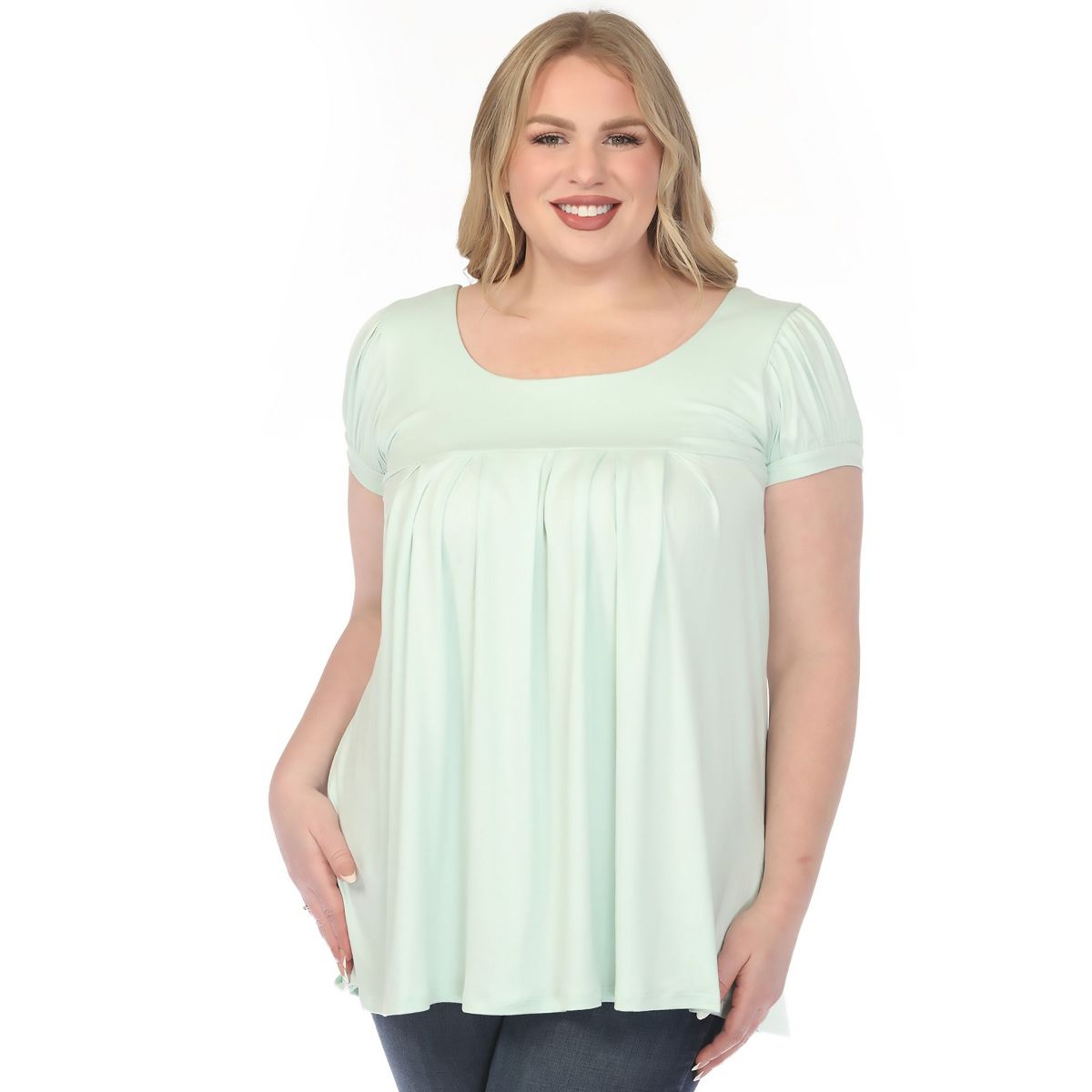 Women's Plus Size Cap Sleeve Pleated Top -White Mark