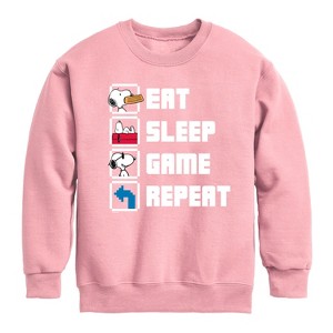 Boys' - Peanuts - Eat Sleep Game Snoopy Graphic Long Sleeve Fleece Sweatshirt - 1 of 4