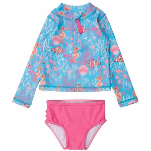 RuffleButts Girls Long Sleeve Zipper Rash Guard Bikini - 1 of 4