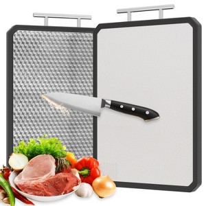 Cutting board, 2-in-1 cutting board with stainless steel and wheat straw, double-sided cutting board with handle, 16" x 11" cutting board for kitchen - 1 of 4