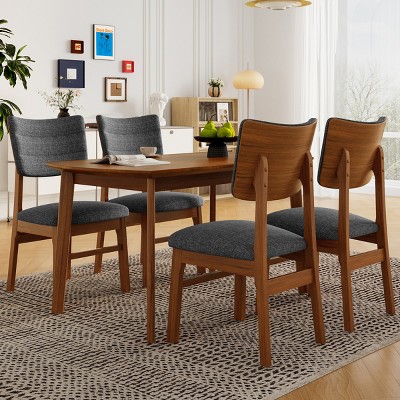 Mid-Century 5-Piece Solid Wood Dining Table Set with Upholstered Chairs,47” Rectangular Table for Kitchen or Apartment-Baofuwish