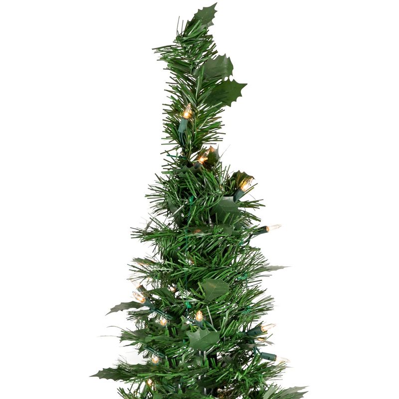 Northlight 4' Pre-Lit Green Tinsel Pop-Up Artificial Christmas Tree, Clear Lights, 6 of 9