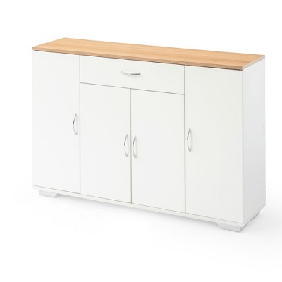 FurnitureR Modern Farmhouse Sideboard Buffet Storage Cabinet, Wooden Coffee Buffet Table with Drawer and Shelves, 43.3" Barn Doors Storage Cabinet