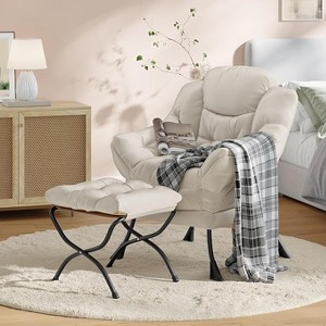 Coucheta Lazy Chair Collection - Modern Accent Lounge Armchairs with Side Pockets, Optional Folding Ottoman, Multiple Colors Available - 1 of 4