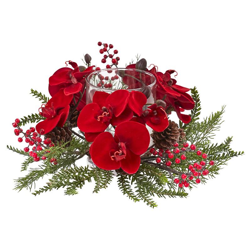 Orchid Berry and Pine Holiday Candelabrum - Red, 1 of 5