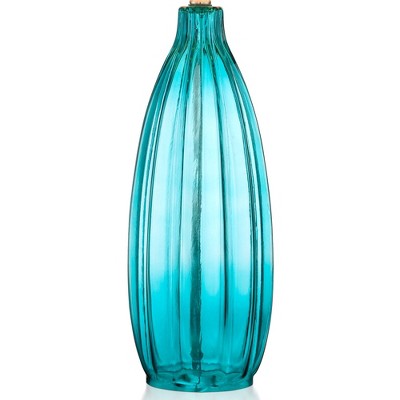 30" Tall Coastal Blue Glass Table Lamp Set with White Drum Shade
