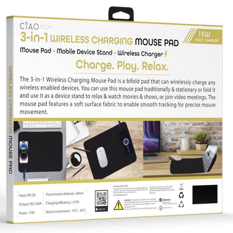 CIAO Tech 3 in 1 Mobile Device Stand & Wireless Charging Mouse Pad 15W, 3 of 4