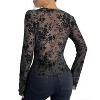 Women's Slim Long Sleeve Shirt Sheer Flora Elegant Blouse Deep V Lace Trim Casual Top - 2 of 4