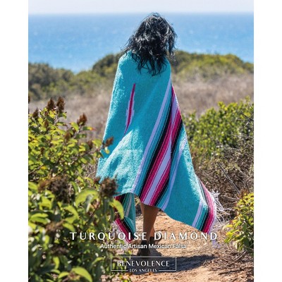 Handwoven Aqua and Pink Mexican Blanket with Fringe