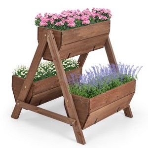 Tangkula Vertical Raised Garden bed Wood Tiered Plant Stand w/ 3 Planter Containers Drainage Holes for Vegetables Flowers Herbs Growing 21” x 8” x 8.5”/40” x 10” x 8.5” - 1 of 4