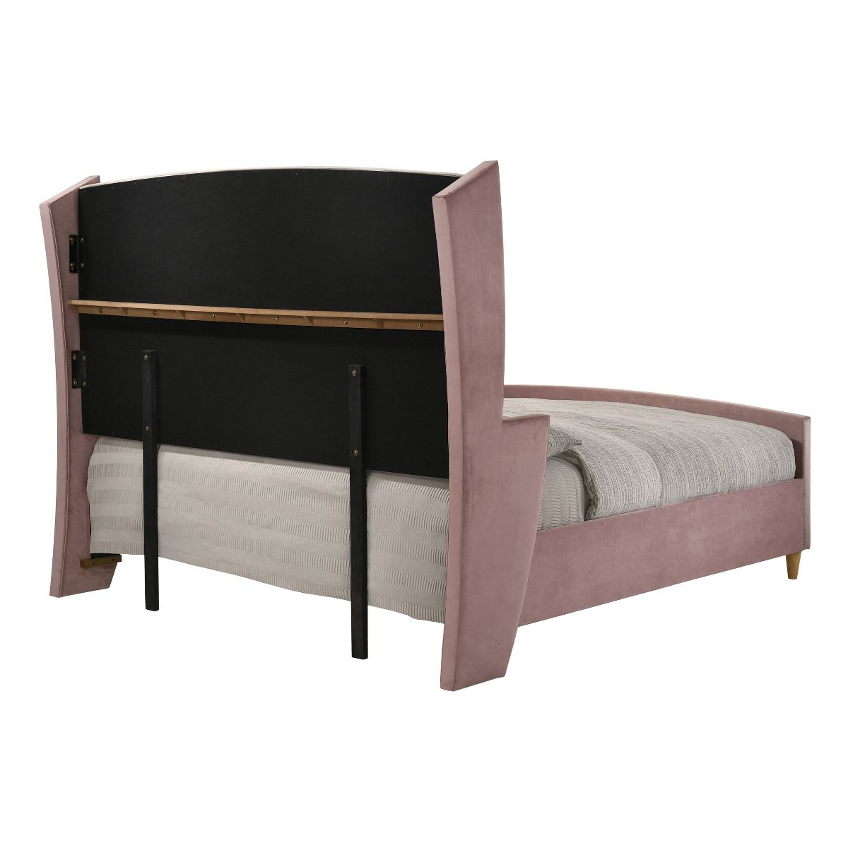 90" Eastern King Bed Salonia Bed Pink Velvet - Acme Furniture: Tufted Upholstered Platform, Glossy Finish, Metal Frame - thumbnail 4