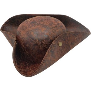4E’s Novelty Brown Faux Leather Tricorn Hat - Pirate Costume for Men, Women & Kids, Pirate Accessories for Dress Up, Halloween Adult Pirate Costume - 1 of 4