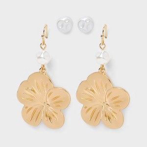 Pearl and Flower Drop Earring Set 2pc - Wild Fable™ Gold - 1 of 3