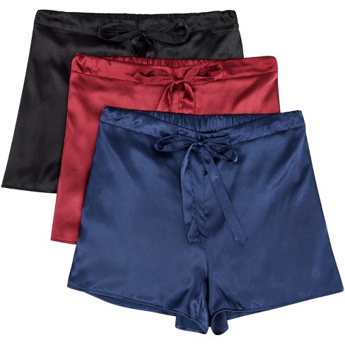 ADR Lady Boxers with Pockets, Pack of 3 Women's Satin Boxers with  Drawstring, Sleep Shorts Black, Burgundy, Midnight Blue Large