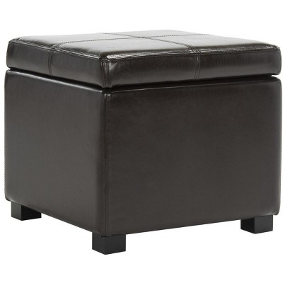 Madison 18" Brown Leather Square Ottoman with Storage