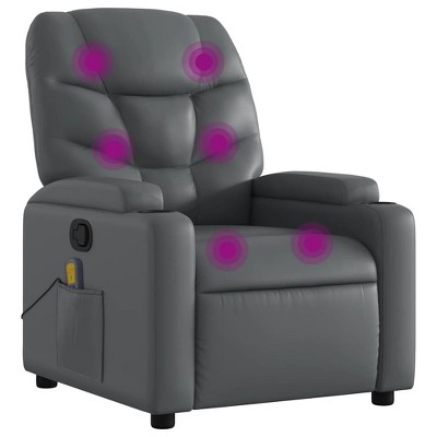 vidaXL Gray Leather Recliner Chair, 6-Point Vibration Massage, Adjustable Backrest & Footrest