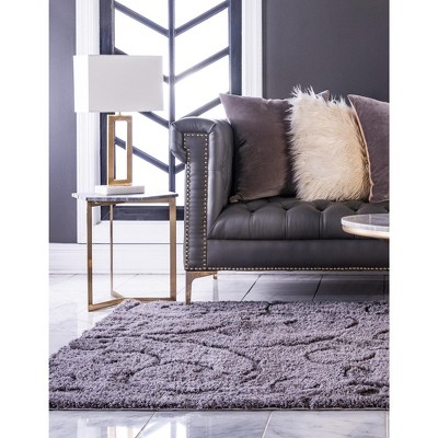 Dark Gray Floral Shag Rectangular Easy Care Rug, 5' x 8'