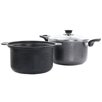 Oster Clairborne 3 Piece Aluminum Nonstick Pasta Pot with Lid in Charcoal Gray