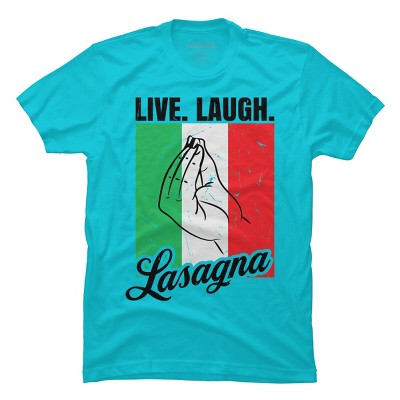 Men's Design By Humans Live Laugh Lasagna Italian Flag Gesture By T-Shirt