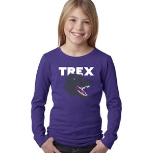 LA Pop Art Girl's Word Art Long Sleeve - T-Rex Head - 1 of 4