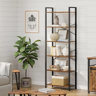 VASAGLE 6-Tier Tall Bookshelf Large Bookcase Rustic Brown and Black