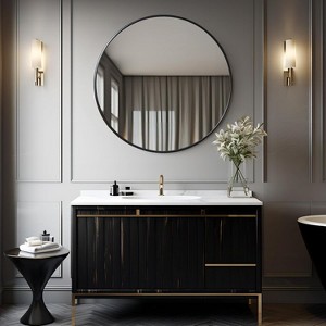 PexFix 42" Round Wall Mirror Circle Bathroom Mirror Black Metal Frame for Bathroom Entryway Bedroom Living Room Wall Mounted Modern Rustic Decor - 1 of 4