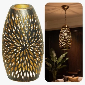 ALUCSET Pendant Light Shade Replacement, Metal Lampshade with 1-5/8" Fitter, 7.8" Height x 4.7" Diameter Etched Hollow Antique Bronze Oval Lamp Shade - 1 of 4