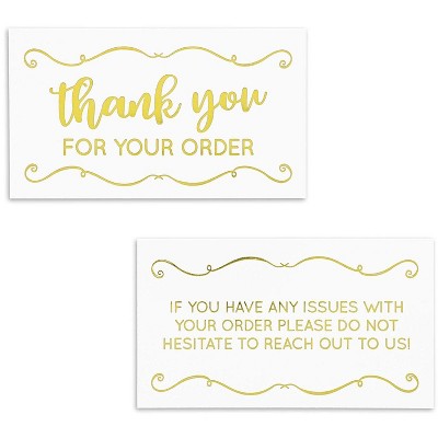 200 Packs Thank You for Your Order Purchase Cards Notes Notecards for Boutiques Retail Stores Home Businesses, Gold Foil, 3.5 x 2 inches
