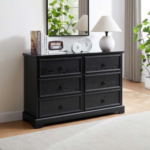 KTMBDW  Modern 6 Drawer Double Dresser for Bedroom with Black Pull ring, Adults & Kids Wide Dressers & Chests of Drawers for Hallway, Entryway - 1 of 4